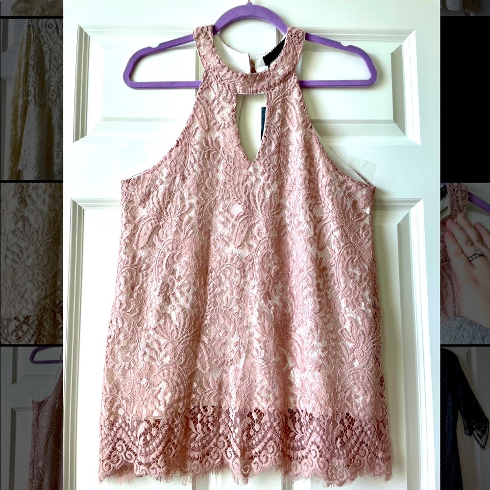 BUCKLE BKE Boutique Mauve Lace Halter Top NWT Med